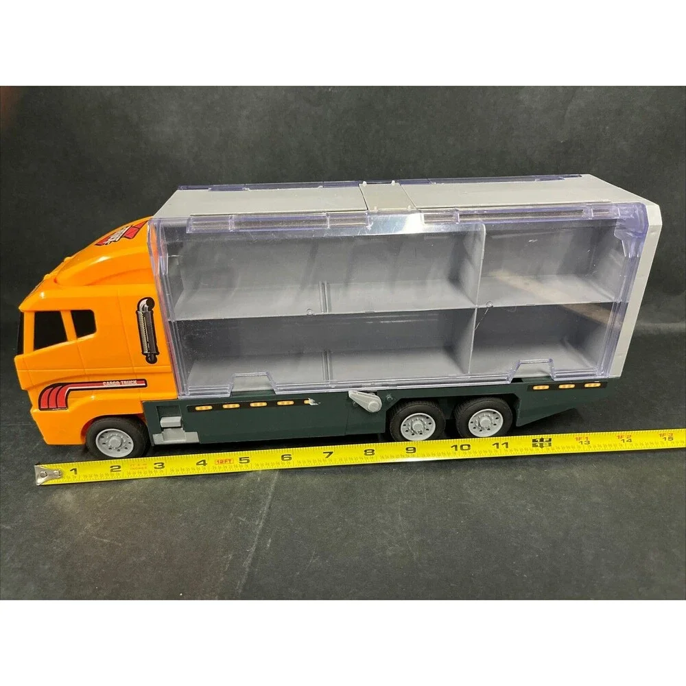 Joyin Orange Cargo Truck Semi &Trailer Holds 12 Hot Wheel Vehicles Fold Up Sides